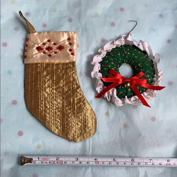 Lot of 2 Vintage Christmas Decor Wreath Stocking - Picture 2 of 8
